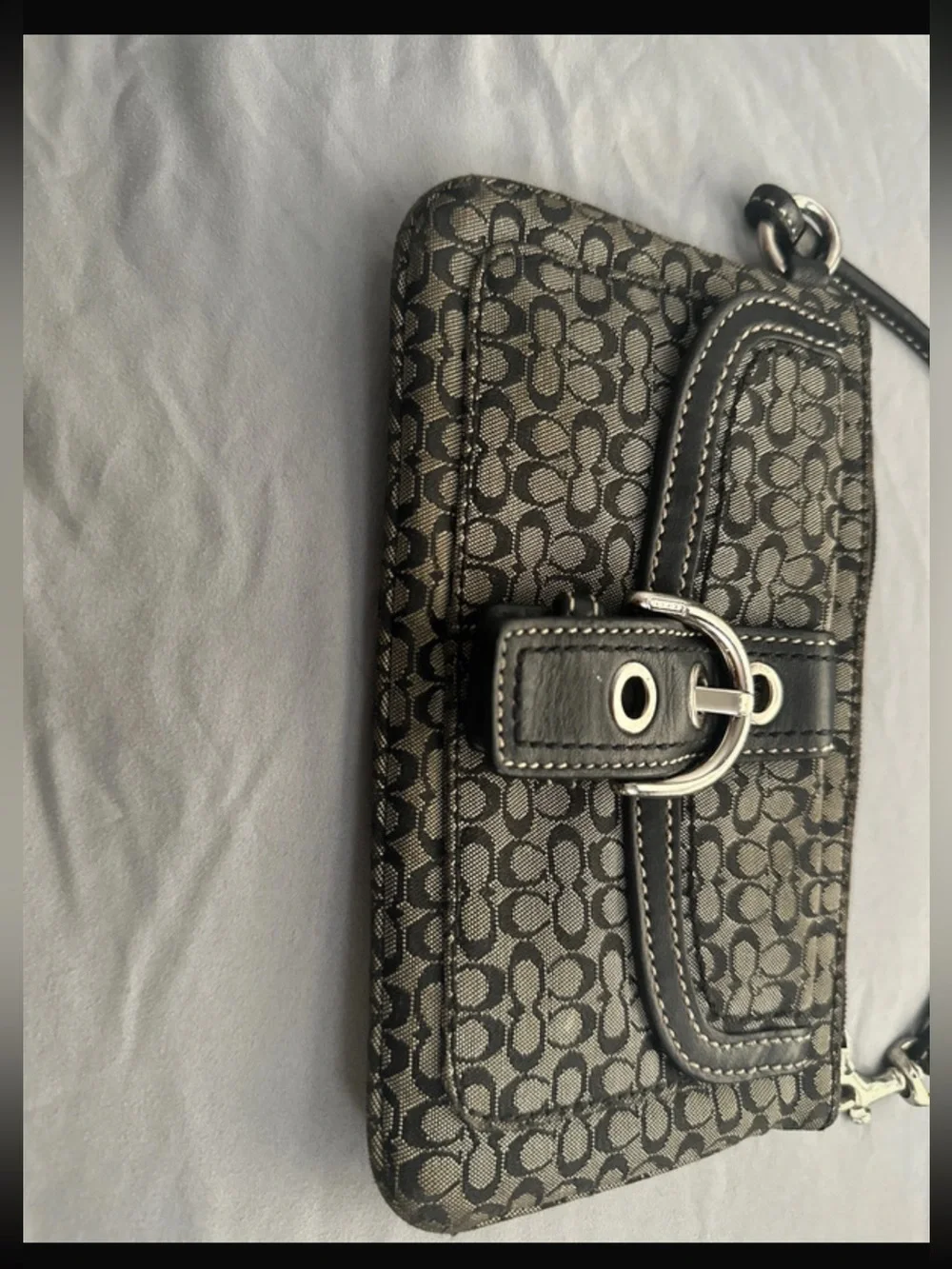 Coach Signature Canvas Wristlet in Black and Gray